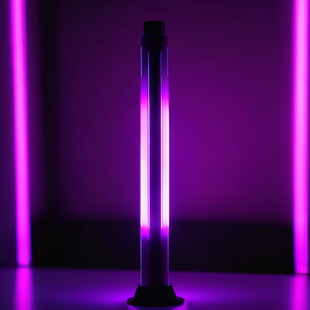 K-pop lightstick glowing in purple on dark background