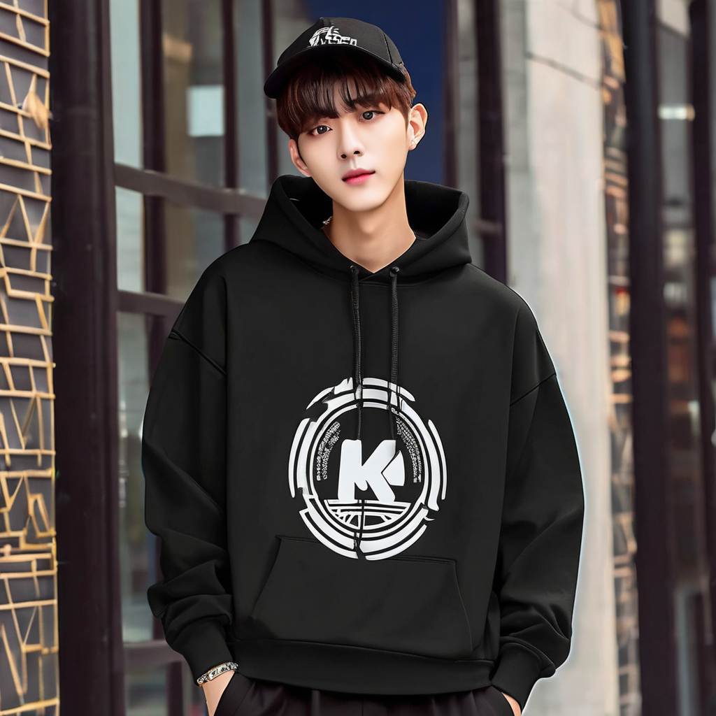 K-pop merchandise hoodie dark color with group logo print