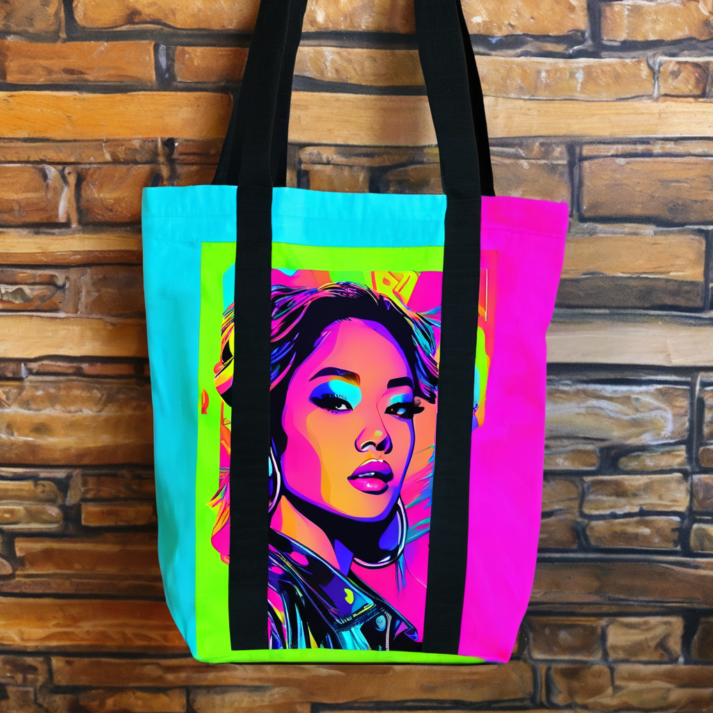 K-pop tote bag black with neon print idol art